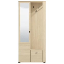 Mobile da Ingresso Marrone Rovere Nero Specchio Incluso 6 Ripiani 87x36x197h cm, Appendiabiti - Vique