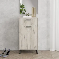 Mobile da Ingresso Marrone Rovere Nero un Cassetto 2 Ripiani 53.5x35x100.5h cm, Un'anta - Sezzadio