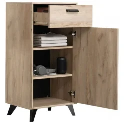 Mobile da Ingresso Marrone Rovere Nero un Cassetto 2 Ripiani 53.5x35x100.5h cm, Un'anta - Sezzadio