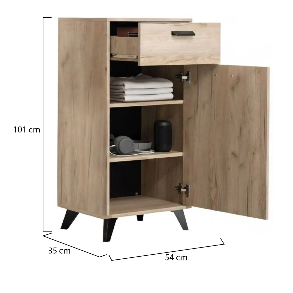 Mobile da Ingresso Marrone Rovere Nero un Cassetto 2 Ripiani 53.5x35x100.5h cm, Un'anta - Sezzadio