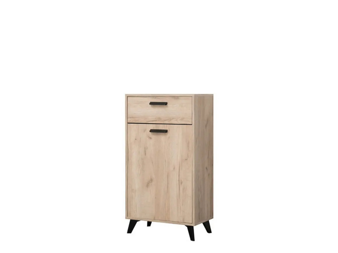 Mobile da Ingresso Marrone Rovere Nero un Cassetto 2 Ripiani 53.5x35x100.5h cm, Un'anta - Sezzadio
