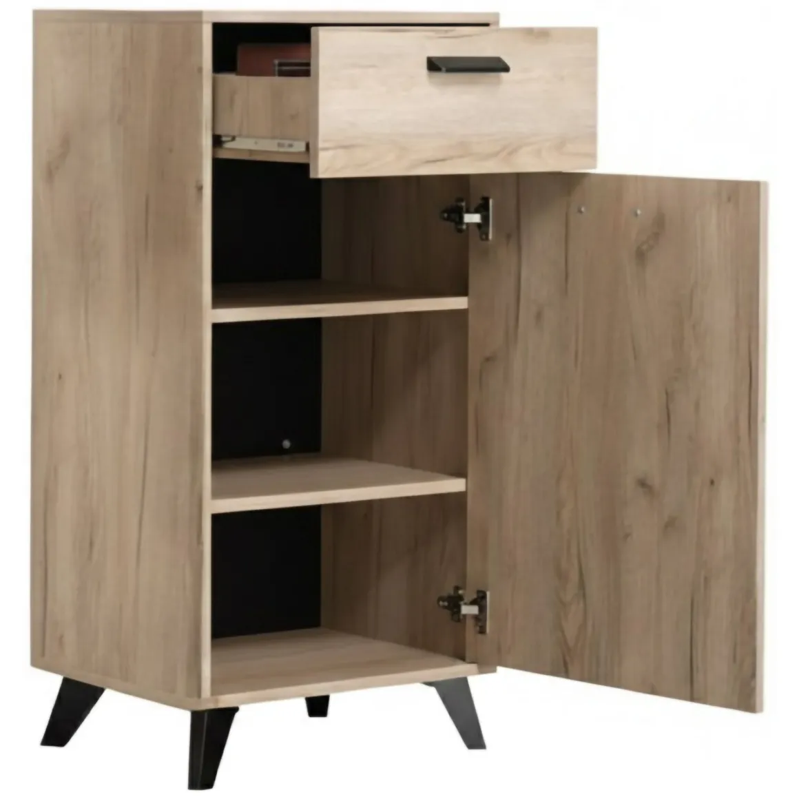 Mobile da Ingresso Marrone Rovere Nero un Cassetto 2 Ripiani 53.5x35x100.5h cm, Un'anta - Sezzadio