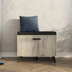 Mobile da Ingresso Marrone Rovere Nero un Ripiano Un'anta 68x35x52.5h cm, 2 Vani - Lainate