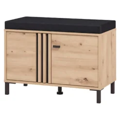 Mobile da Ingresso Marrone Rovere Nodi Grigio Scuro un Ripiano 2 Ante 80x40x52h cm, con Piedini, Comoda Seduta - Lalom