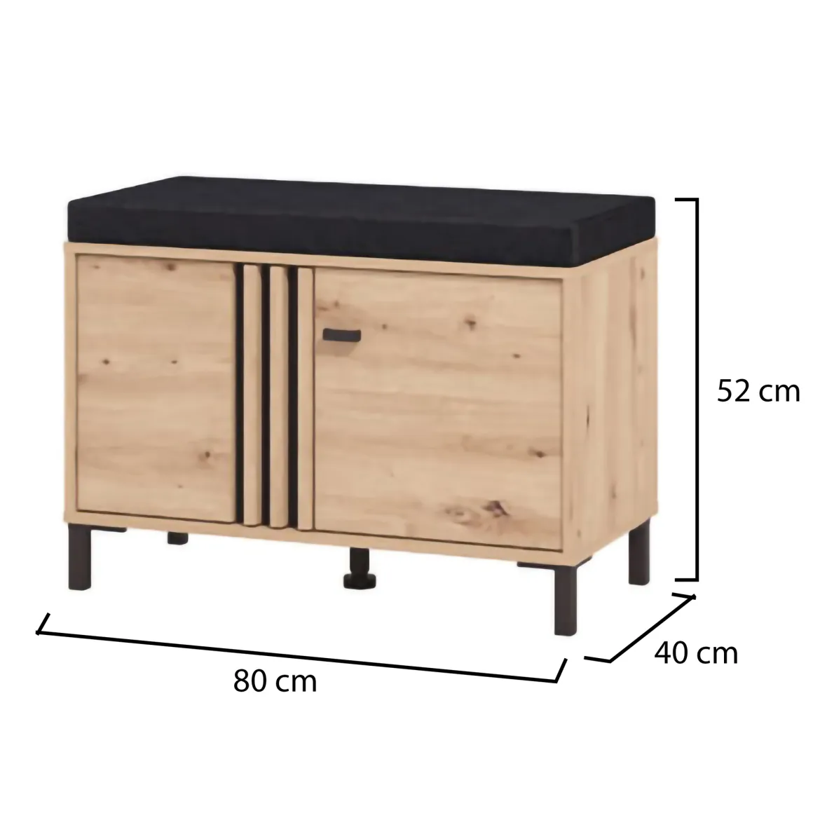 Mobile da Ingresso Marrone Rovere Nodi Grigio Scuro un Ripiano 2 Ante 80x40x52h cm, con Piedini, Comoda Seduta - Lalom
