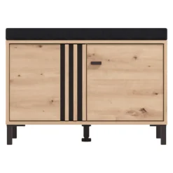 Mobile da Ingresso Marrone Rovere Nodi Grigio Scuro un Ripiano 2 Ante 80x40x52h cm, con Piedini, Comoda Seduta - Lalom