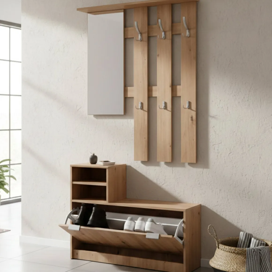 Mobili Da Ingresso > Dmora Mobile da Ingresso Marrone Rovere Nodi Nero Antracite 6 Paia 7 Ripiani 74x33x183h cm, Appendiabiti - Formigaro Nero Antracite, Marrone Rovere Nodi