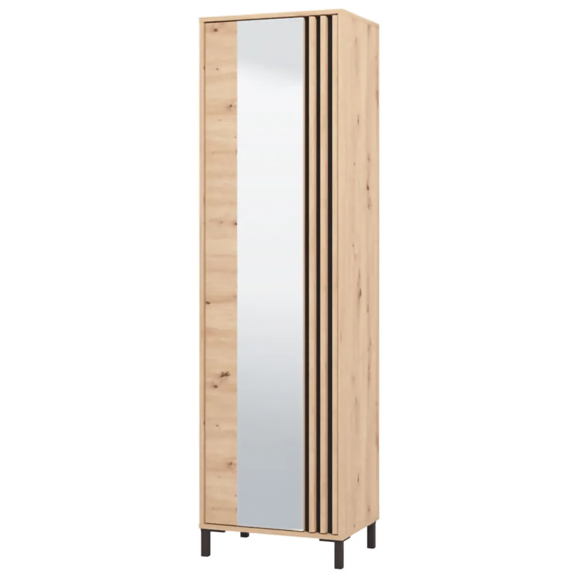 Mobili Da Ingresso > Dmora Mobile da Ingresso Marrone Rovere Nodi Nero Specchio Incluso 7 Ripiani 134.5x34.5x192.5h cm, Appendiabiti - Pandino Nero, Marrone Rovere Nodi