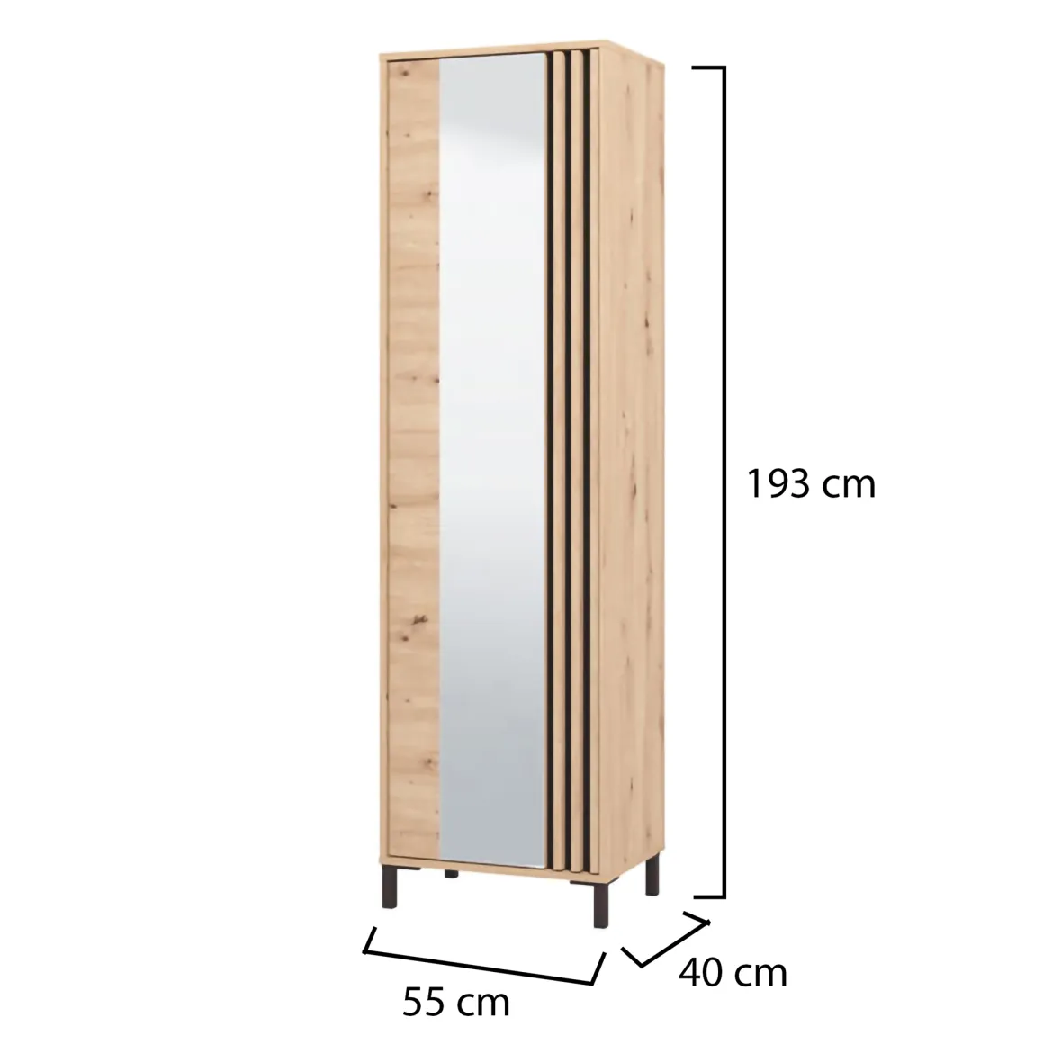 Mobili Da Ingresso > Dmora Mobile da Ingresso Marrone Rovere Nodi Nero Specchio Incluso 7 Ripiani 134.5x34.5x192.5h cm, Appendiabiti - Pandino Nero, Marrone Rovere Nodi