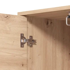 Mobili Da Ingresso > Dmora Mobile da Ingresso Marrone Rovere Nodi Nero Specchio Incluso 7 Ripiani 134.5x34.5x192.5h cm, Appendiabiti - Pandino Nero, Marrone Rovere Nodi