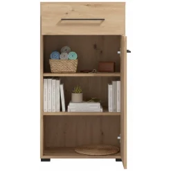 Mobile da Ingresso Marrone Rovere Nodi Nero un Cassetto 2 Ripiani 54.5x40x101.5h cm, Un'anta - Pincara