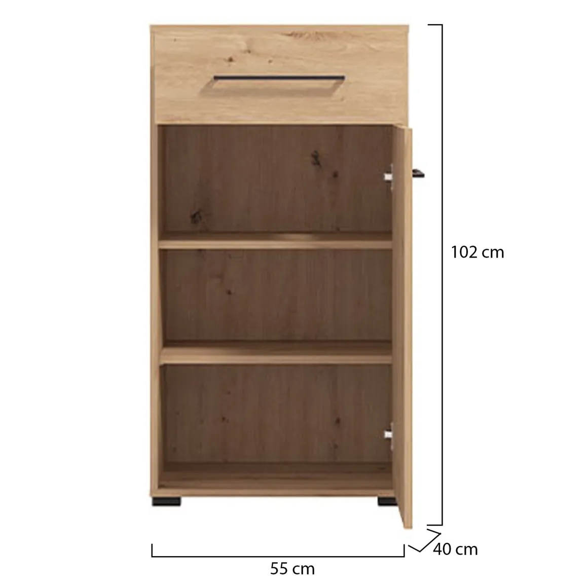 Mobili Da Ingresso > Dmora Mobile da Ingresso Marrone Rovere Nodi Nero un Cassetto 2 Ripiani 54.5x40x109.5h cm, Un'anta - Pollenza Nero, Marrone Rovere Nodi
