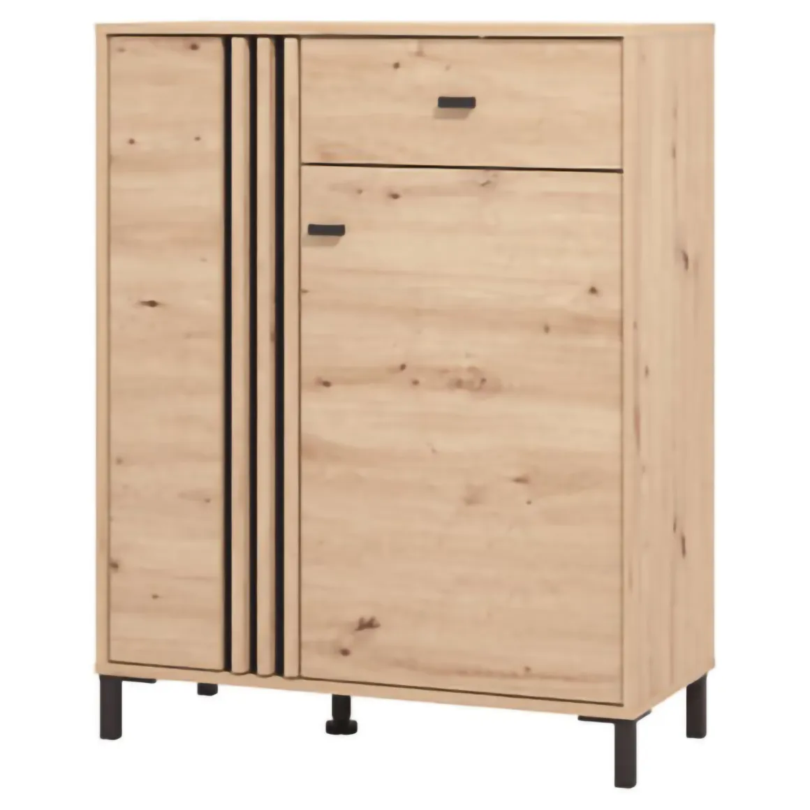 Mobile da Ingresso Marrone Rovere Nodi Nero un Cassetto 4 Ripiani 87x40x110h cm, 2 Ante - Hanga