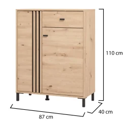 Mobile da Ingresso Marrone Rovere Nodi Nero un Cassetto 4 Ripiani 87x40x110h cm, 2 Ante - Hanga