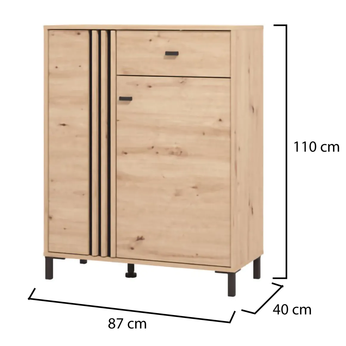 Mobile da Ingresso Marrone Rovere Nodi Nero un Cassetto 4 Ripiani 87x40x110h cm, 2 Ante - Hanga