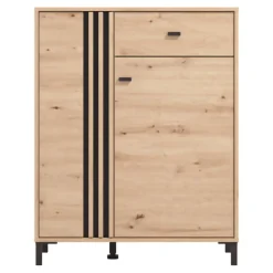 Mobile da Ingresso Marrone Rovere Nodi Nero un Cassetto 4 Ripiani 87x40x110h cm, 2 Ante - Hanga
