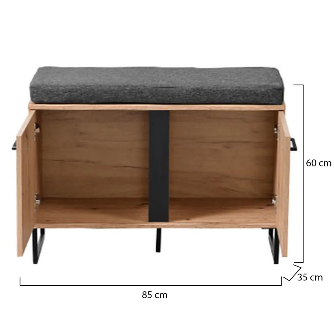 Mobile da Ingresso Marrone Rovere Nodi Nero un Ripiano 2 Ante 84.5x35x59.5h cm, 2 Vani - Roascio