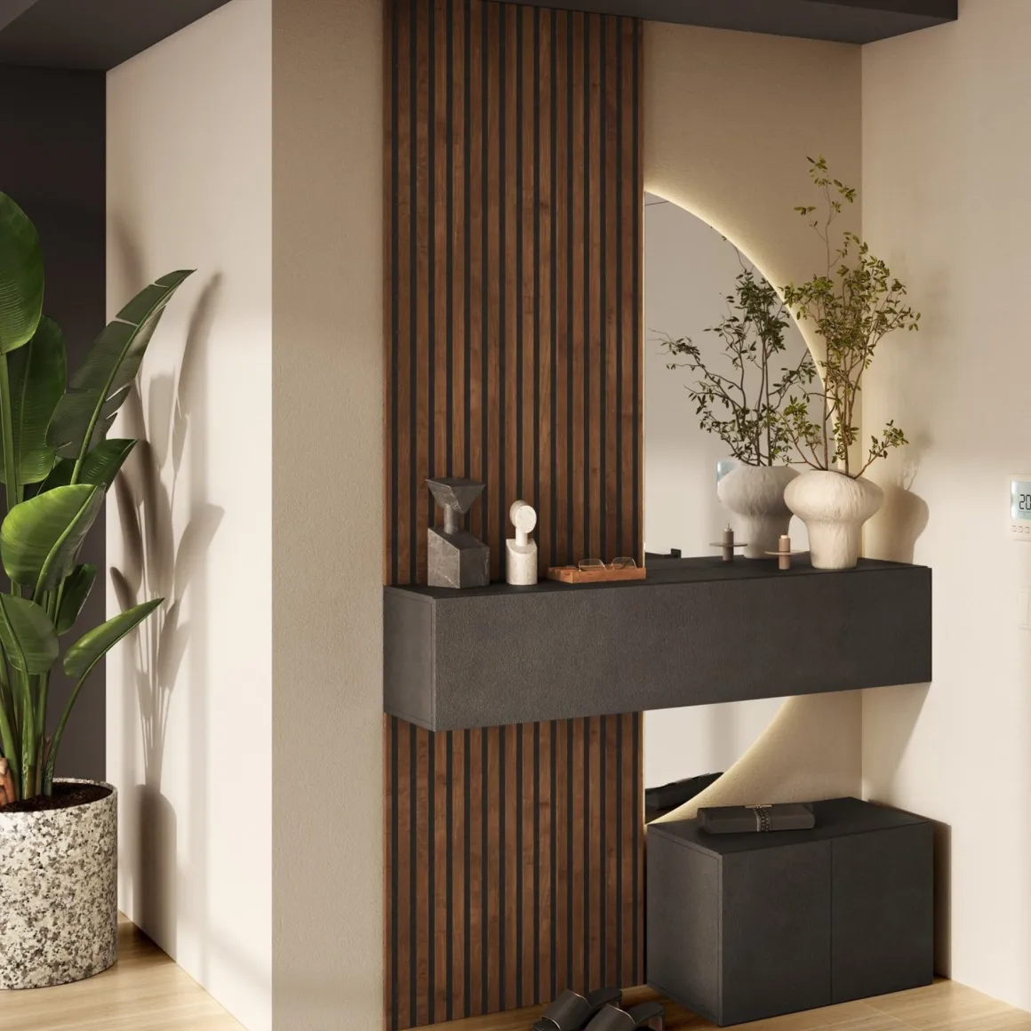 Mobile da Ingresso Marrone Scuro Marrone Quercia 2 Paia Cassetti 138x35x241h cm, Ripiani Made in Italy - Liscate
