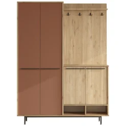 Mobili Da Ingresso > Dmora Mobile da Ingresso Marrone Terracotta Marrone Rovere Appendiabiti 12 Ripiani 147x36x196h cm, Apertura Battente - Tignale Marrone Rovere, Marrone Terracotta