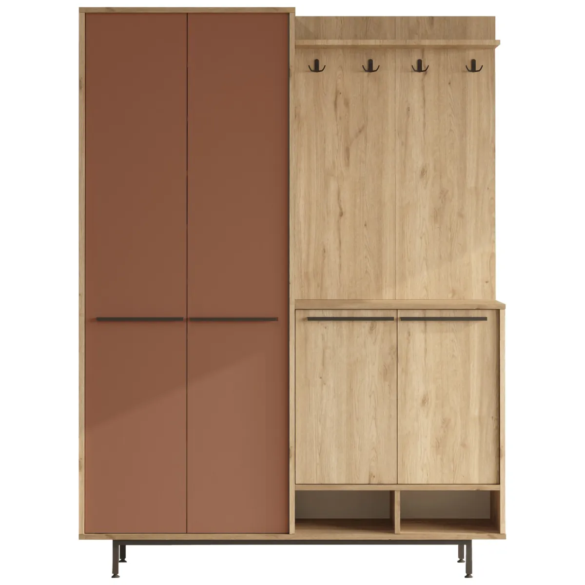 Mobili Da Ingresso > Dmora Mobile da Ingresso Marrone Terracotta Marrone Rovere Appendiabiti 12 Ripiani 147x36x196h cm, Apertura Battente - Tignale Marrone Rovere, Marrone Terracotta
