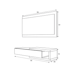 Mobili Da Ingresso|Ingresso > Dmora Mobile da ingresso moderno sospeso con cassetto bianco e cemento 95x19h cm - Arty Grigio, Bianco Cemento