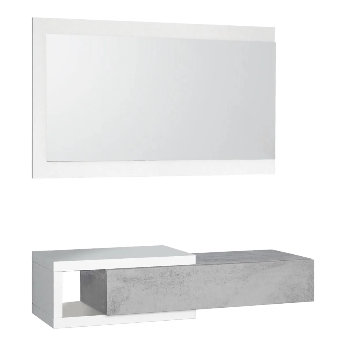 Mobili Da Ingresso|Ingresso > Dmora Mobile da ingresso moderno sospeso con cassetto bianco e cemento 95x19h cm - Arty Grigio, Bianco Cemento