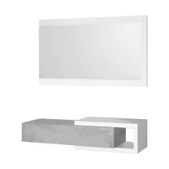 Mobili Da Ingresso|Ingresso > Dmora Mobile da ingresso moderno sospeso con cassetto bianco e cemento 95x19h cm - Arty Grigio, Bianco Cemento