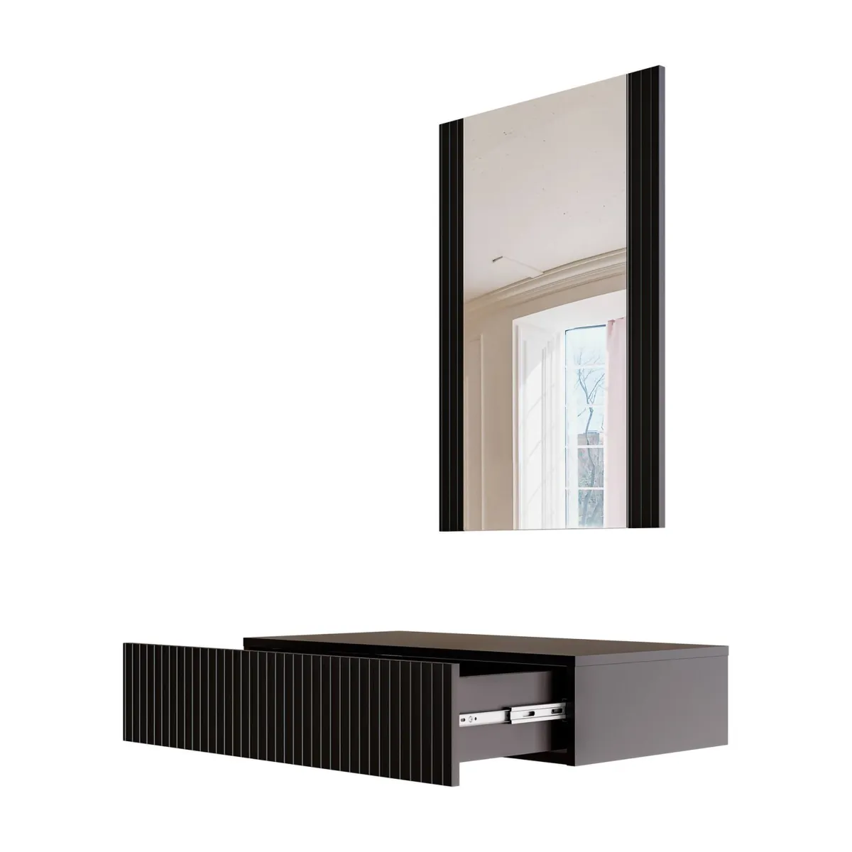 Consolle > Dmora Mobile da Ingresso Specchio Incluso Paia 80x42x97h cm, un Cassetto - Premolo Nero