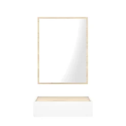 Mobile da ingresso piccolo con specchio e 1 cassetto bianco e rovere 33x16h cm - Astolfo