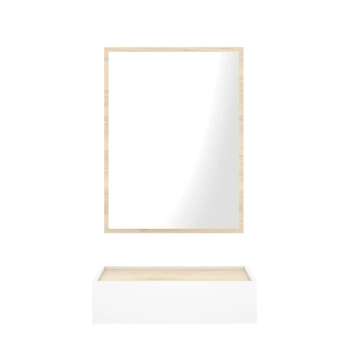 Mobile da ingresso piccolo con specchio e 1 cassetto bianco e rovere 33x16h cm - Astolfo