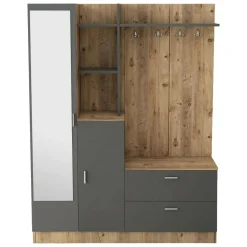 Mobili Da Ingresso|Ingresso > Dmora Mobile da ingresso porta scarpe 4 ante quercia e antracite 140x181h cm - Anumali Nero Antracite, Marrone Quercia