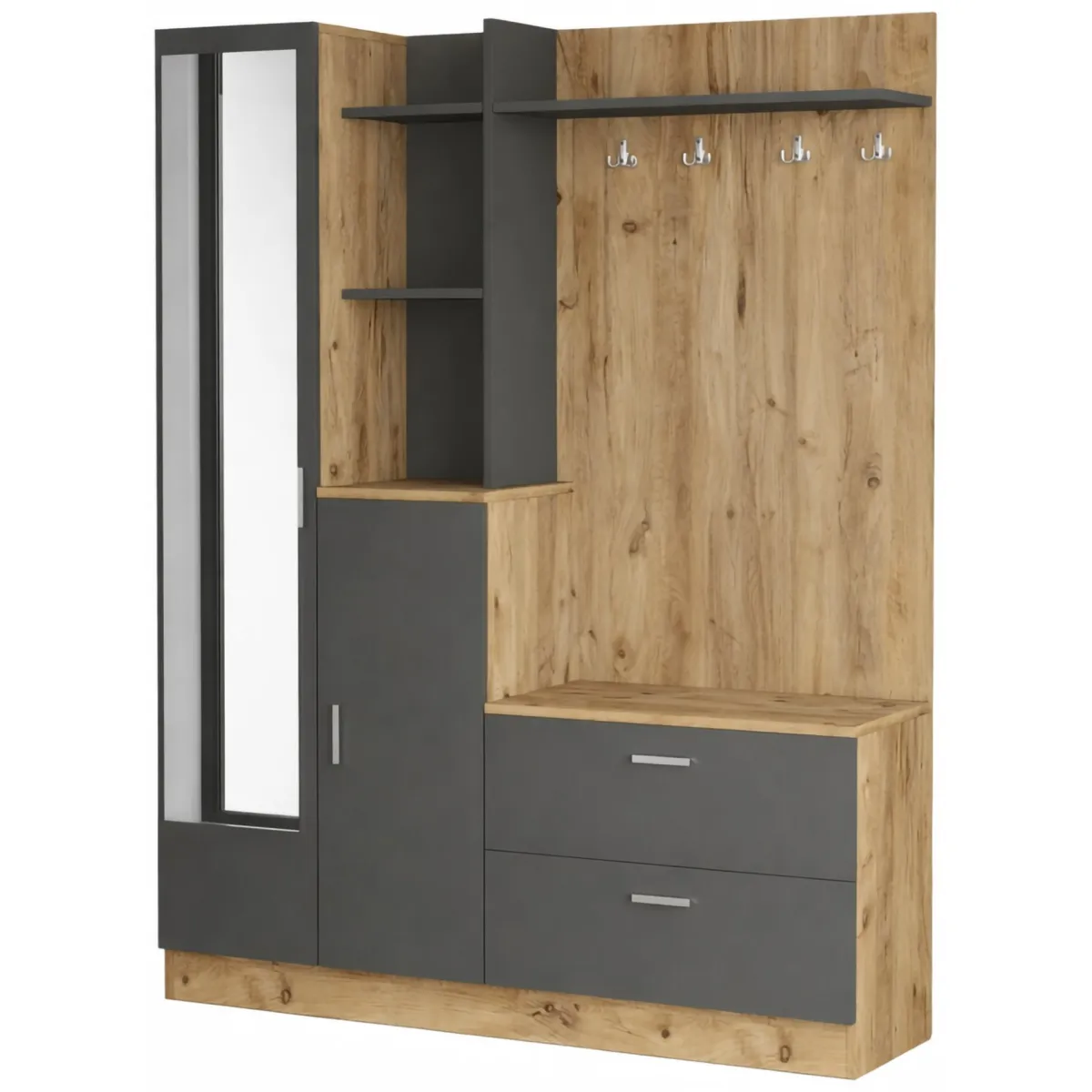 Mobili Da Ingresso|Ingresso > Dmora Mobile da ingresso porta scarpe 4 ante quercia e antracite 140x181h cm - Anumali Nero Antracite, Marrone Quercia