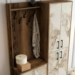 Mobile da ingresso rustico noce e bianco marmo 120x200h cm - Eufemia
