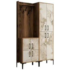 Mobile da ingresso rustico noce e bianco marmo 120x200h cm - Eufemia