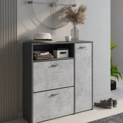 Mobili Da Ingresso > Dmora Mobile da ingresso Scultore, 92x27h94 cm, Antracite e Cemento Grigio Cemento, Nero Antracite