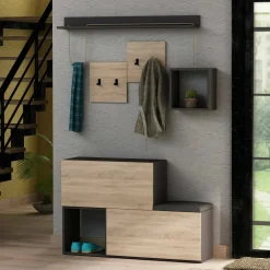 Mobili Da Ingresso|Ingresso > Dmora Mobile da ingresso sospeso 2 ante antracite e rovere 120x76h cm - Libeccio Marrone Rovere, Nero Antracite