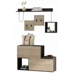 Mobili Da Ingresso|Ingresso > Dmora Mobile da ingresso sospeso 2 ante antracite e rovere 120x76h cm - Libeccio Marrone Rovere, Nero Antracite