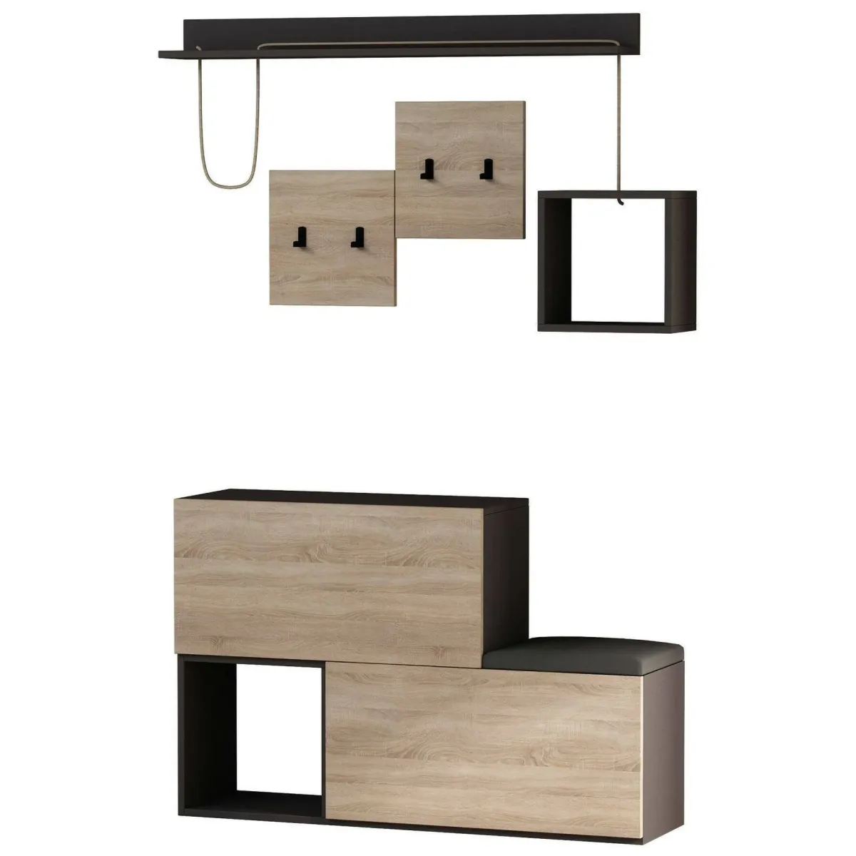 Mobili Da Ingresso|Ingresso > Dmora Mobile da ingresso sospeso 2 ante antracite e rovere 120x76h cm - Libeccio Marrone Rovere, Nero Antracite