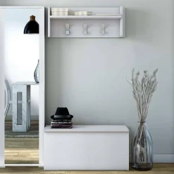 Mobili Da Ingresso|Ingresso > Dmora Mobile da ingresso sospeso 2 ante bianco e cemento 90x45h cm - Tanzanite Grigio, Bianco Cemento