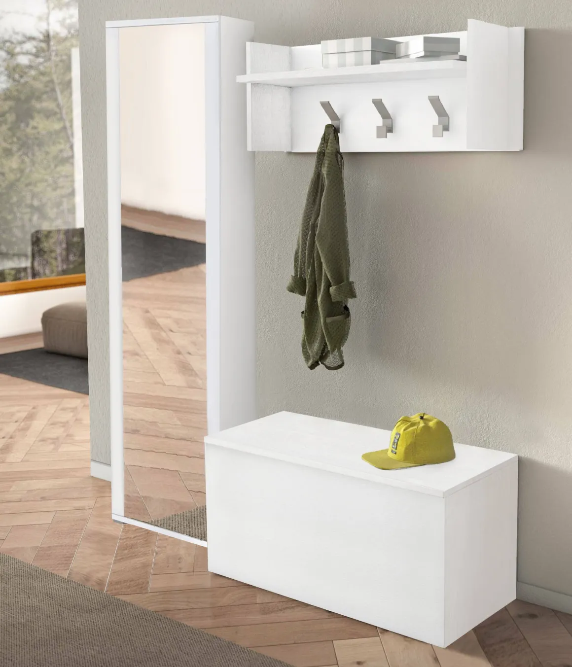 Mobili Da Ingresso|Ingresso > Dmora Mobile da ingresso sospeso 2 ante bianco e cemento 90x45h cm - Tanzanite Grigio, Bianco Cemento