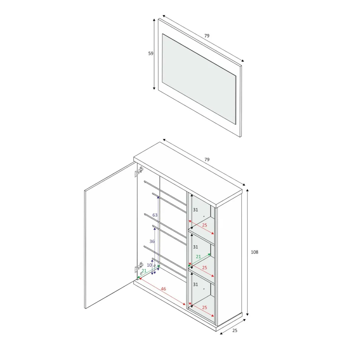Mobile da ingresso sospeso bianco e grigio cenere 79x108h cm - Volturno