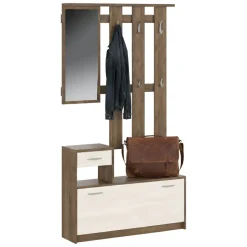 Mobile da ingresso sospeso con scarpiera bianco e quercia 100x190h cm - Garolfo