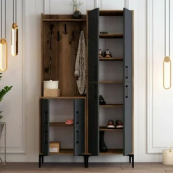Mobili Da Ingresso|Ingresso > Dmora Mobile ingresso 4 ante noce e antracite 120x200h cm - Eufemia Nero Antracite, Marrone Noce
