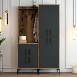 Mobili Da Ingresso|Ingresso > Dmora Mobile ingresso 4 ante noce e antracite 120x200h cm - Eufemia Nero Antracite, Marrone Noce