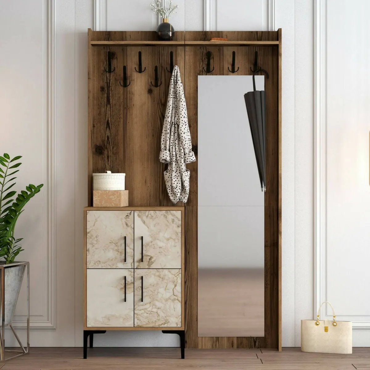 Mobili Da Ingresso|Ingresso > Dmora Mobile ingresso 2 ante noce e bianco 120x200h cm - Isidore Bianco, Marrone Noce