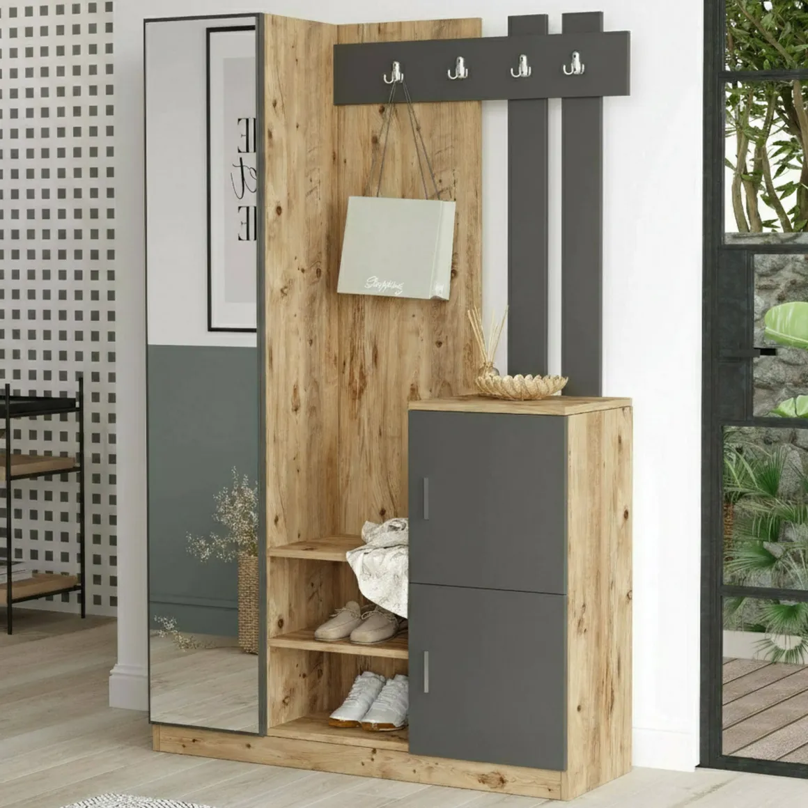 Mobile ingresso 2 ante quercia e antracite 113x179h cm - Arco