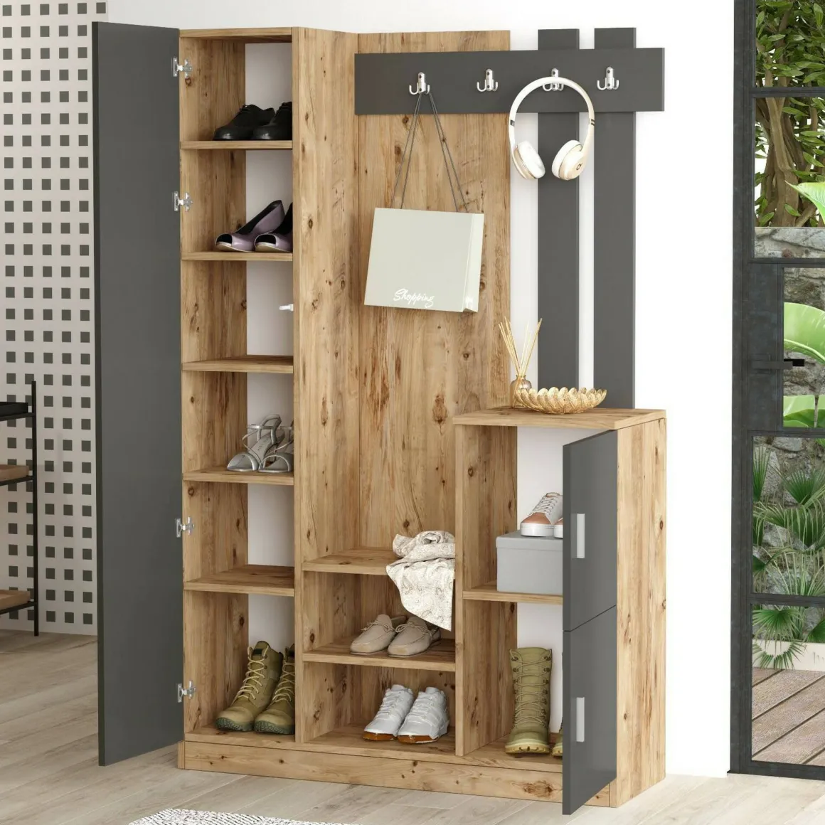Mobile ingresso 2 ante quercia e antracite 113x179h cm - Arco