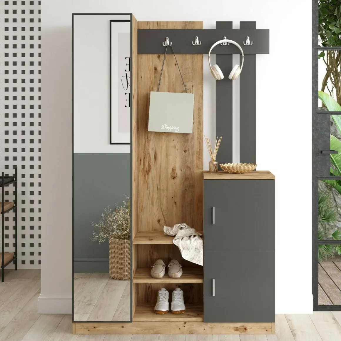 Mobile ingresso 2 ante quercia e antracite 113x179h cm - Arco