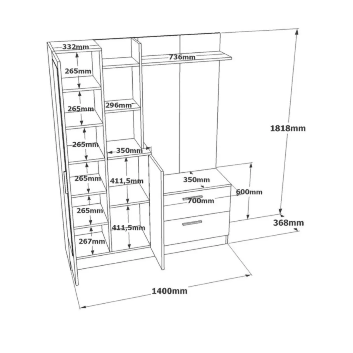 Mobili Da Ingresso|Ingresso > Dmora Mobile ingresso appendiabiti 140x181h cm - Anumali Bianco