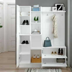 Mobili Da Ingresso|Ingresso > Dmora Mobile ingresso appendiabiti 140x181h cm - Anumali Bianco